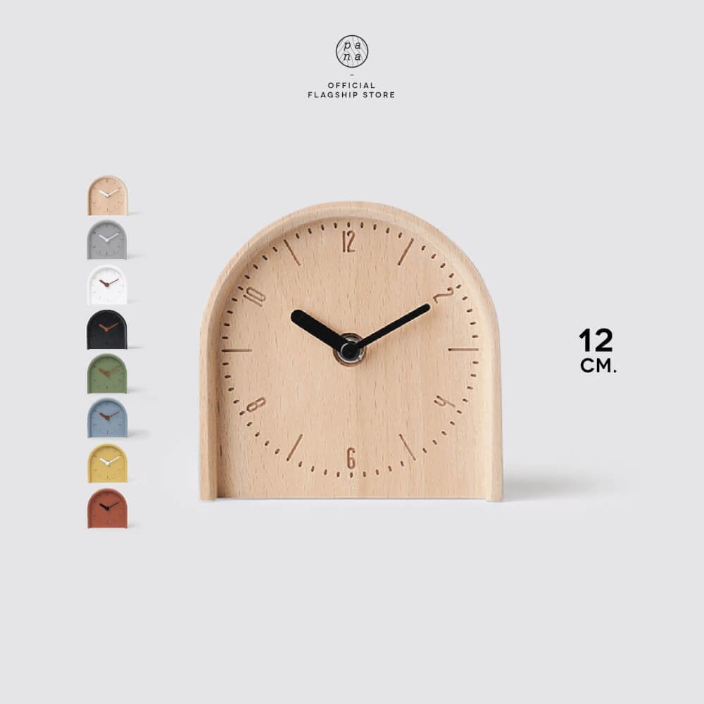 นาฬิกาตั้งโต๊ะและแขวนผนังไม้บีชจริง Pana Objects รุ่น Coby-T 12 cm เรือนไม้ทำสีเขียวเข็มทองแดง: ดีไซน์มินิมอลด้วยเส้นและตัวเลขเรียบง่าย เครื่องเดินเงียบ size 12x12x3.4  cm