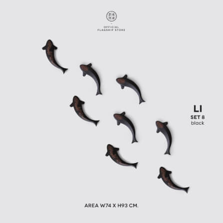 ปลาคาร์ปตกแต่งผนังเสริมมงคลขึ้นชิ้นงาน 3 มิติไม้บีชจริง Pana Objects รุ่น Li: SET 8 All Black Koi wall decoration size 4.3 x 26 x 2.2 ซม_1