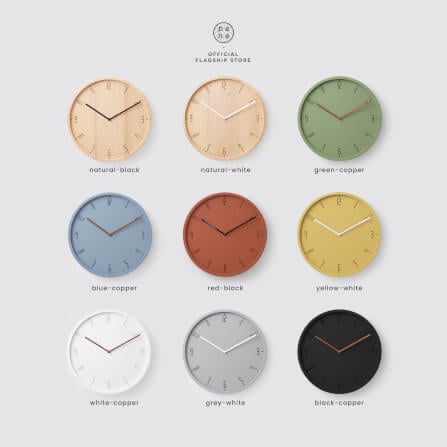 นาฬิกาแขวนผนังไม้บีชจริง Pana Objects รุ่น Timy 38 cm เรือนไม้ทำสีเหลืองเข็มขาว: ดีไซน์มินิมอลตัวเลขเครื่องเดินเงียบ size 38x38x3.4  cm_3