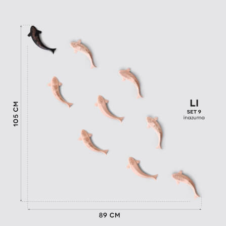 ปลาคาร์ปตกแต่งผนังเสริมมงคลขึ้นชิ้นงาน 3 มิติไม้บีชจริง Pana Objects รุ่น Li: SET 9 Black Inazuma Koi wall decoration size 4.3 x 26 x 2.2 ซม_4