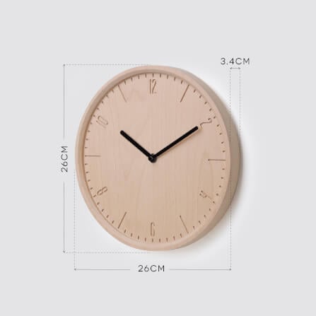 นาฬิกาแขวนผนังไม้บีชจริง Pana Objects รุ่น Coby 26 cm เรือนไม้เข็มขาว: ดีไซน์มินิมอลตัวเลขผสมขีด เครื่องเดินเงียบ size 26x26x3.4  cm_4