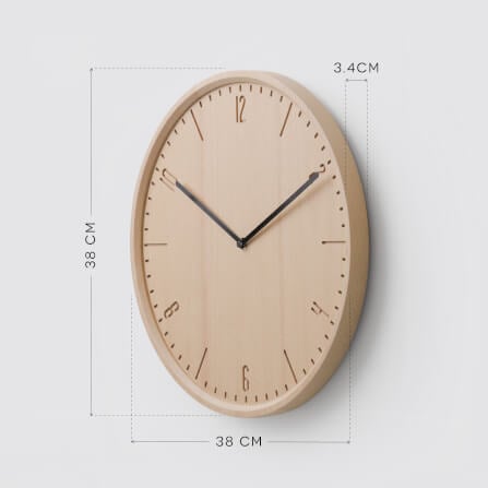 นาฬิกาแขวนผนังไม้บีชจริง Pana Objects รุ่น Coby 38 cm เรือนไม้เข็มดำ: ดีไซน์มินิมอลตัวเลขผสมขีด เครื่องเดินเงียบ size 38x38x3.4  cm_4