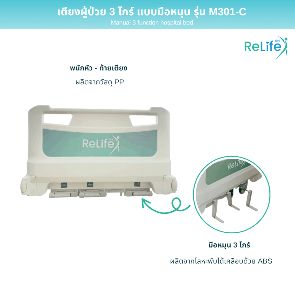 เตียงผู้ป่วย RELIFE รุ่น M301-C 3 ไกร์ แบบมือหมุน_4