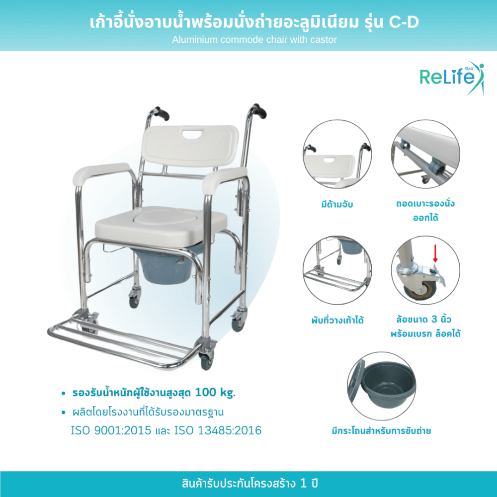 เก้าอี้นั่งอาบน้ำ RELIFE พร้อมนั่งถ่ายอะลูมิเนียม รุ่น C-D