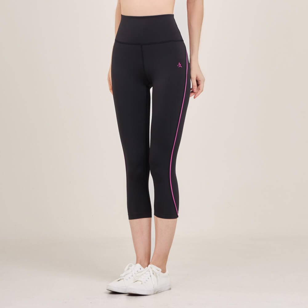 กางเกงขา 5 ส่วนเอวสูง D&P Sport DP-2786 ไซส์ S สีดำแถบชมพูเข้ม
