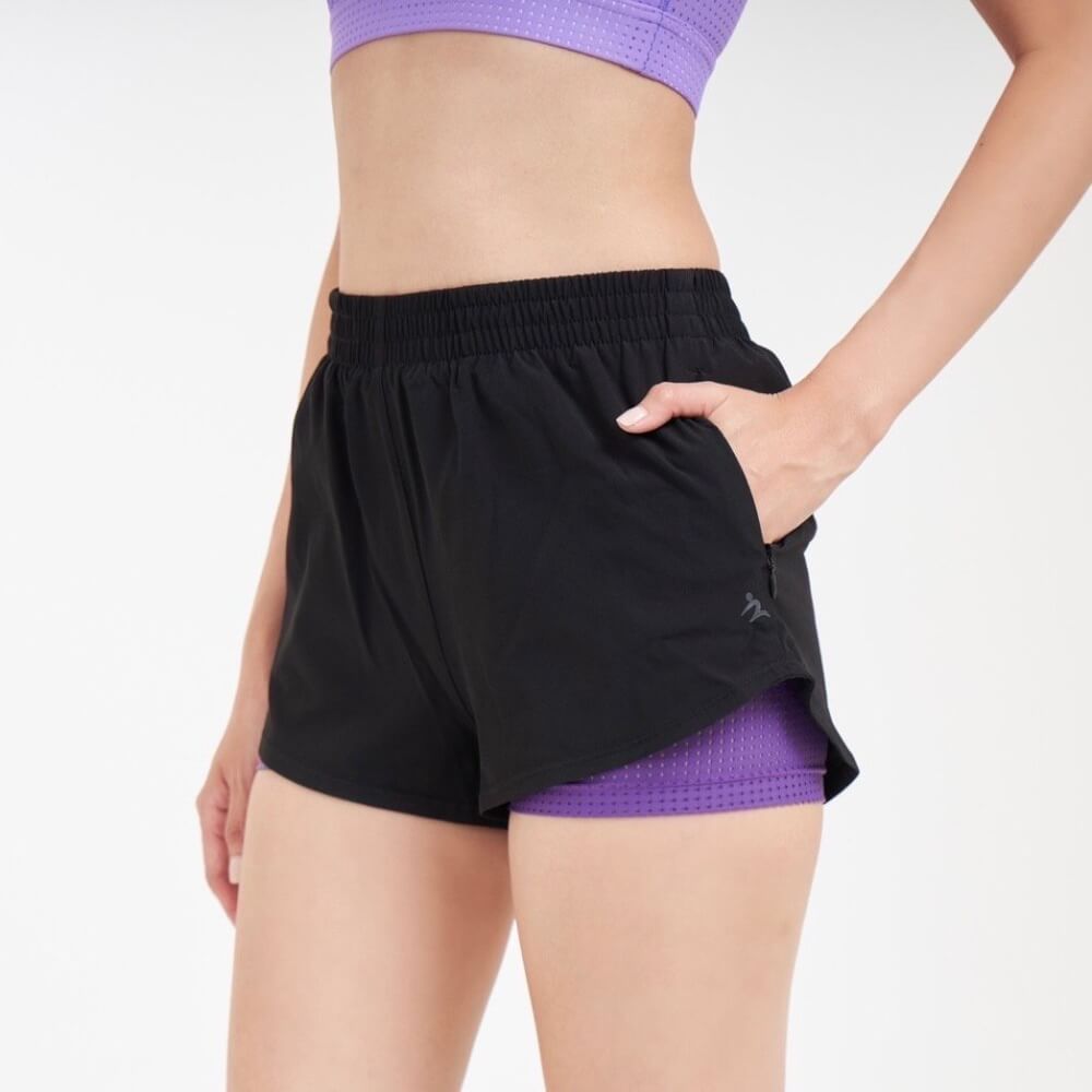 กางเกงขาสั้นมีซับใน D&P Sport DP-3255 ไซส์ L สีดำ/ม่วง