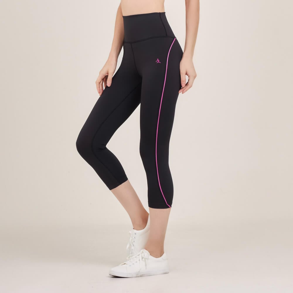 กางเกงขา 5 ส่วนเอวสูง D&P Sport DP-2786 ไซส์ S สีดำแถบชมพูเข้ม