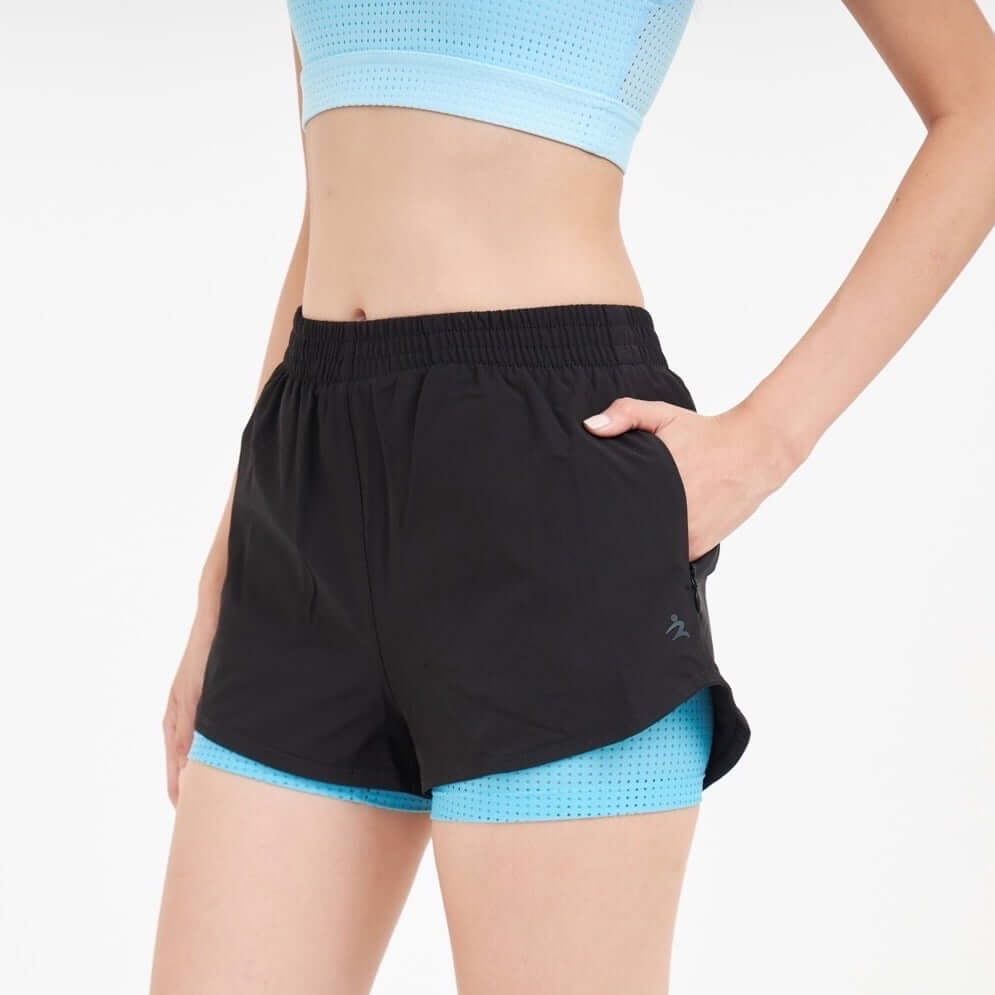 กางเกงขาสั้นมีซับใน D&P Sport DP-3255 ไซส์ L สีดำ/ฟ้า