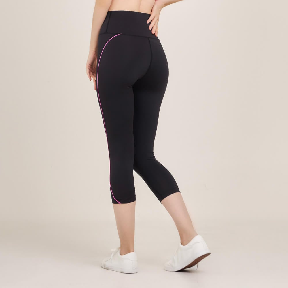 กางเกงขา 5 ส่วนเอวสูง D&P Sport DP-2786 ไซส์ S สีดำแถบชมพูเข้ม