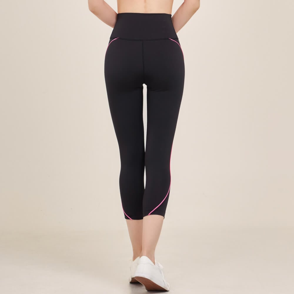 กางเกงขา 5 ส่วนเอวสูง D&P Sport DP-2786 ไซส์ L สีดำแถบชมพู