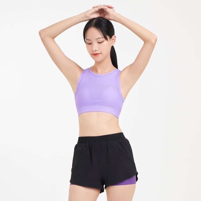 กางเกงขาสั้นมีซับใน D&P Sport DP-3255 ไซส์ L สีดำ/ม่วง