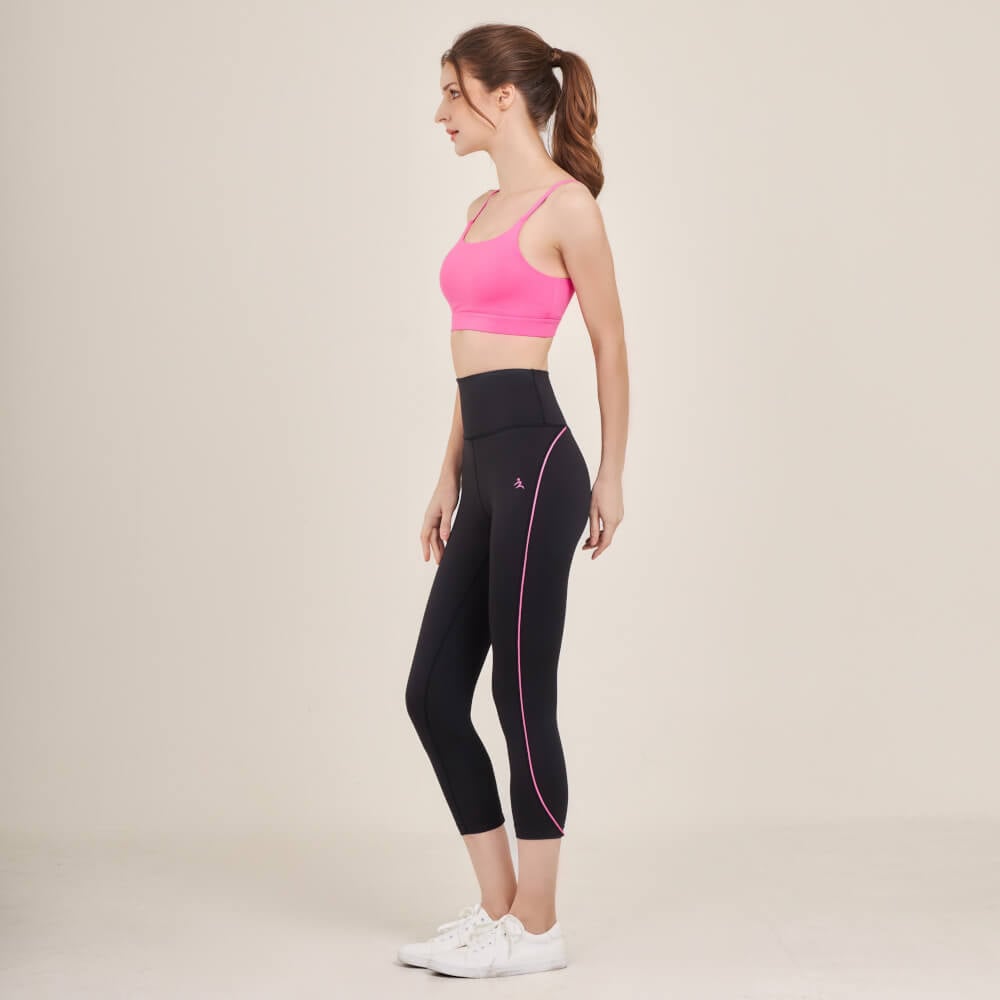 กางเกงขา 5 ส่วนเอวสูง D&P Sport DP-2786 ไซส์ L สีดำแถบชมพู