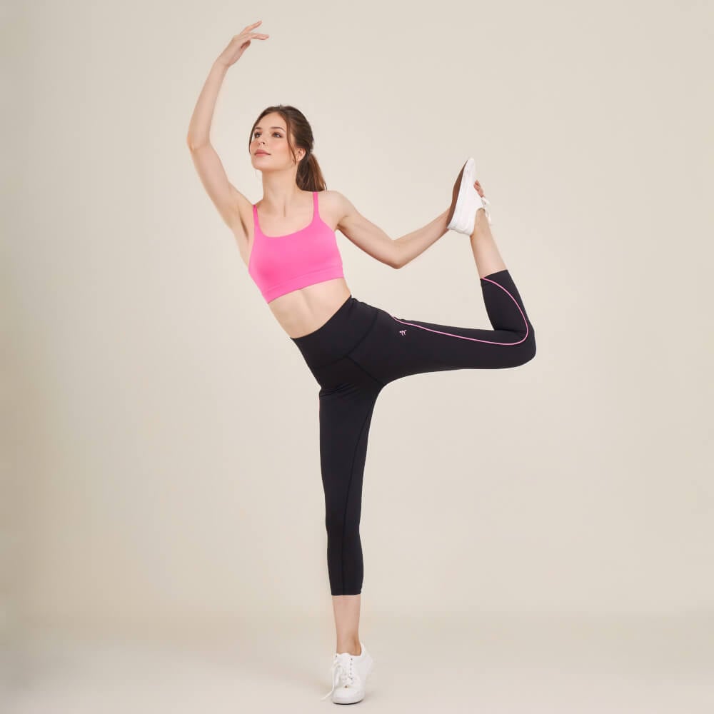 กางเกงขา 5 ส่วนเอวสูง D&P Sport DP-2786 ไซส์ L สีดำแถบชมพู