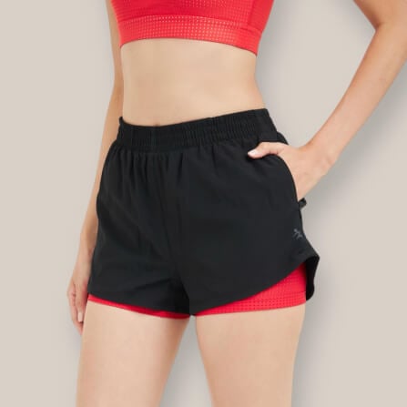 กางเกงขาสั้นมีซับใน D&P Sport DP-3255 ไซส์ L สีดำ/แดง_1