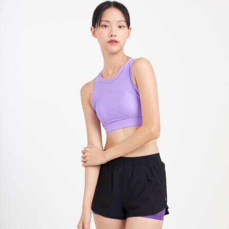 กางเกงขาสั้นมีซับใน D&P Sport DP-3255 ไซส์ L สีดำ/ม่วง_2
