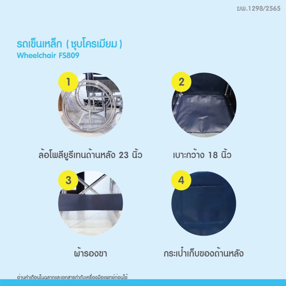รถเข็นวีลแชร์ MEDHUB TCC021 รุ่นโครเมียม สีกรมท่า