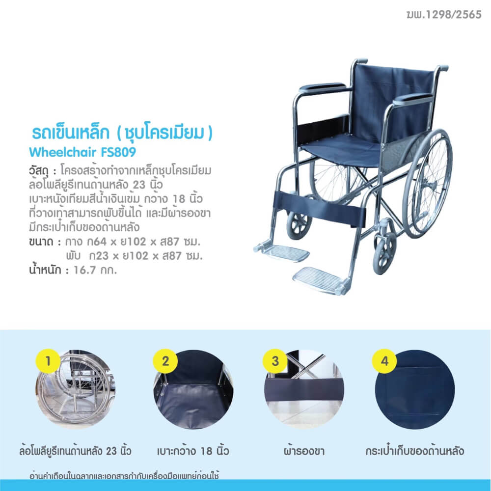 รถเข็นวีลแชร์ MEDHUB TCC021 รุ่นโครเมียม สีกรมท่า
