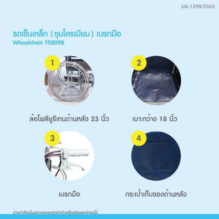 รถเข็นวีลแชร์ MEDHUB TCC021-A รุ่นโครเมียม+เบรก สีกรมท่า_4