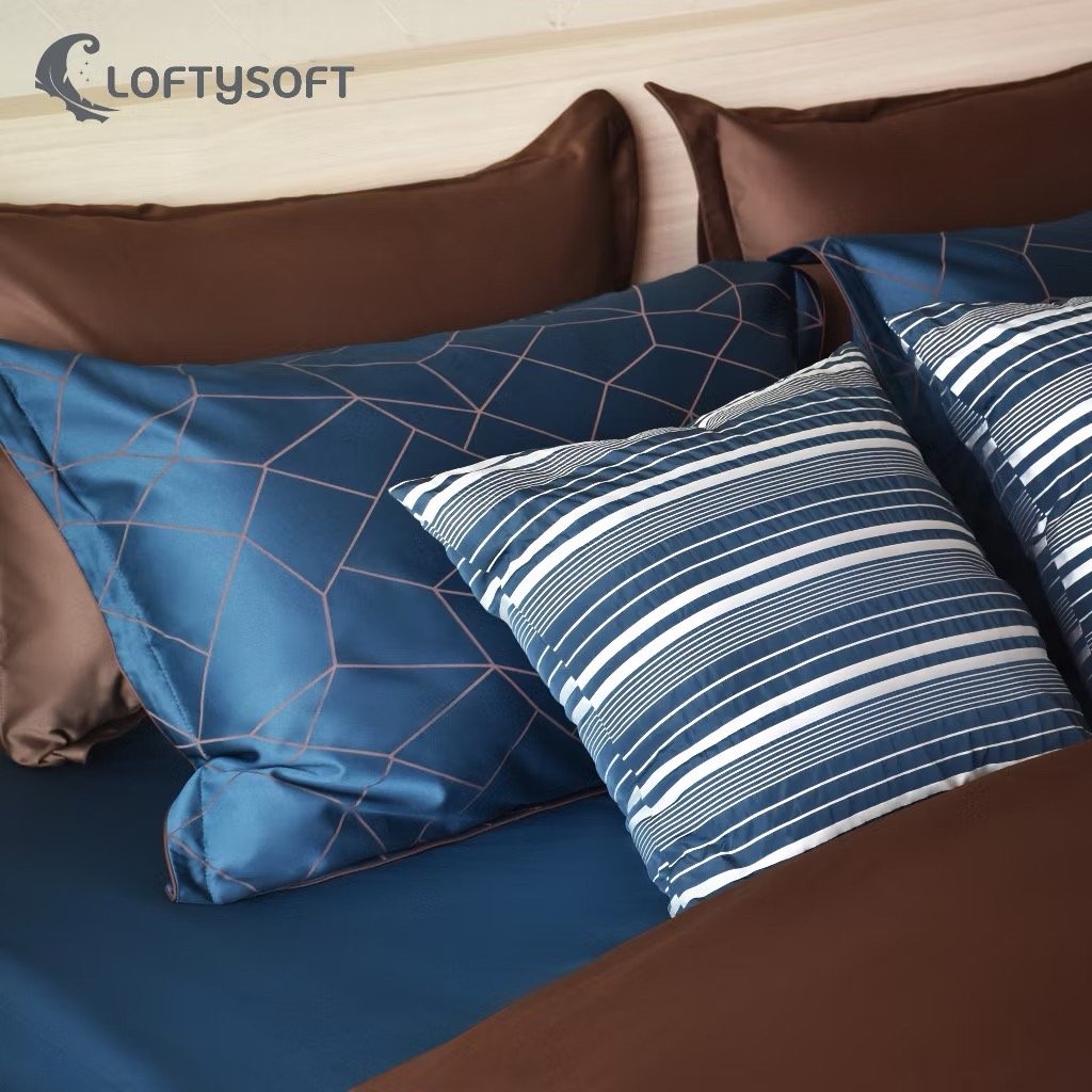 ชุดผ้าปูที่นอน 6 ฟุต 3 ชิ้น LOFTYSOFT Crystal Collection - Royal Blue SET A_0