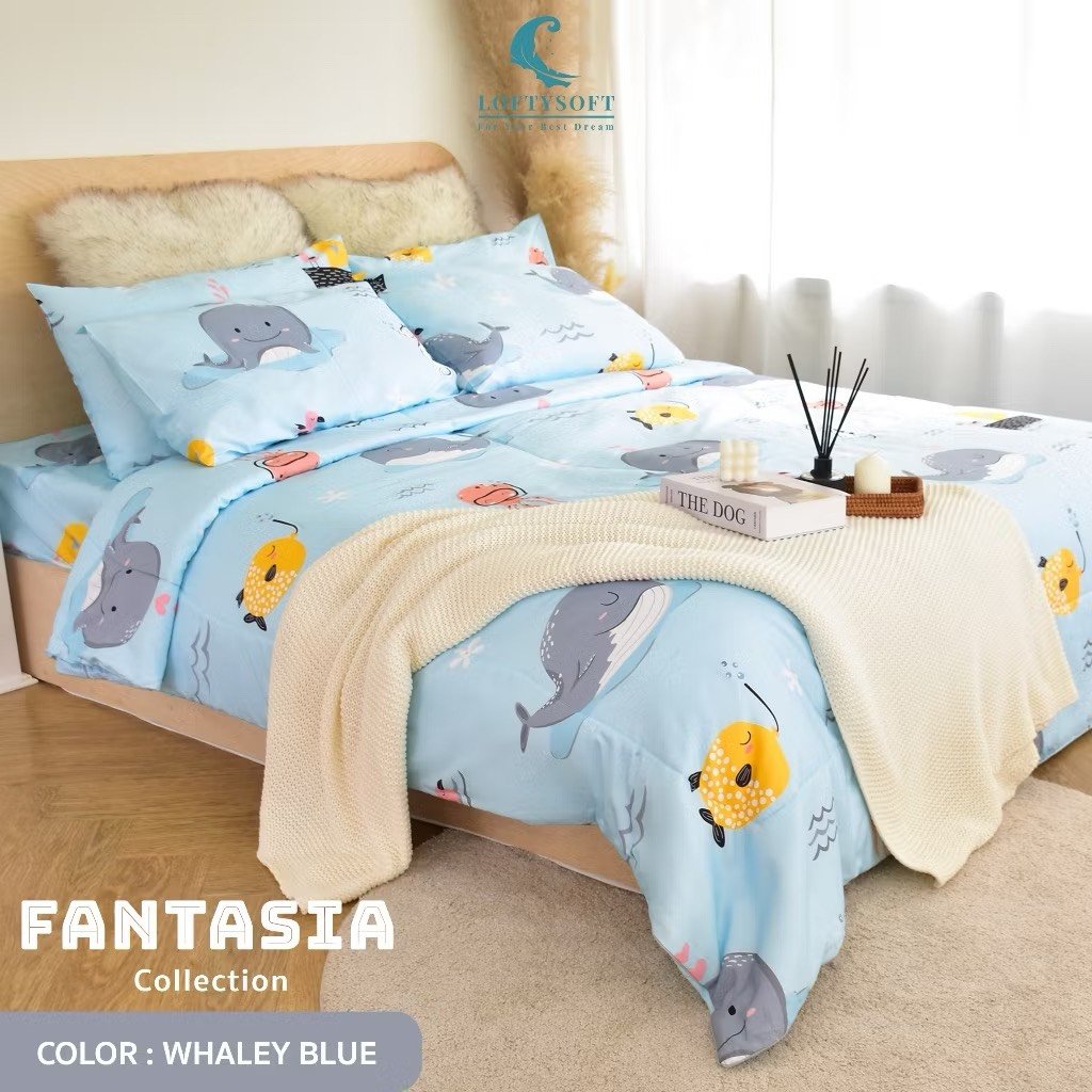 ชุดผ้าปูที่นอน 5 ฟุต 4 ชิ้น LOFTYSOFT FANTASIA COLLECTION - WHALEY BLUE SET C_0