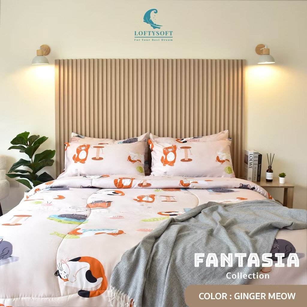 ชุดผ้าปูที่นอน 5 ฟุต 3 ชิ้น LOFTYSOFT FANTASIA COLLECTION - GINGER MEOW SET A_0