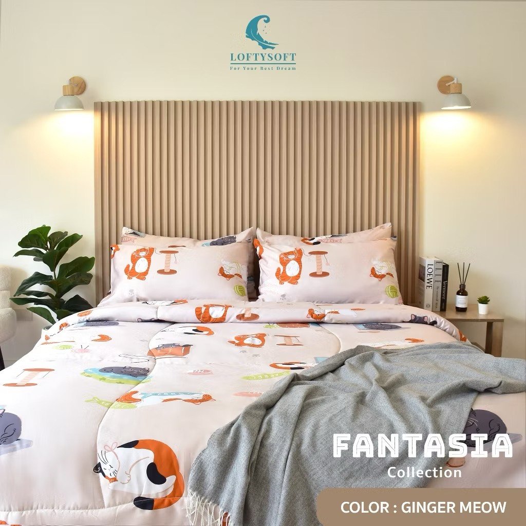 ชุดผ้าปูที่นอน 5 ฟุต 4 ชิ้น LOFTYSOFT FANTASIA COLLECTION - GINGER MEOW SET B_0