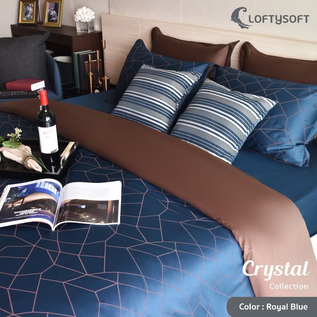 ชุดผ้าปูที่นอน 5 ฟุต 3 ชิ้น LOFTYSOFT Crystal Collection - Royal Blue SET A_1