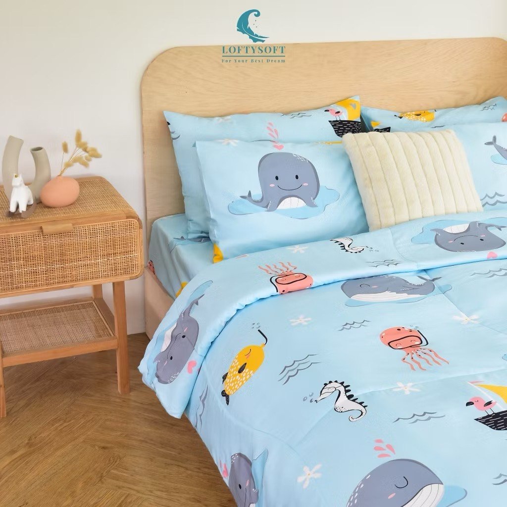 ชุดผ้าปูที่นอน 5 ฟุต 4 ชิ้น LOFTYSOFT FANTASIA COLLECTION - WHALEY BLUE SET C_2