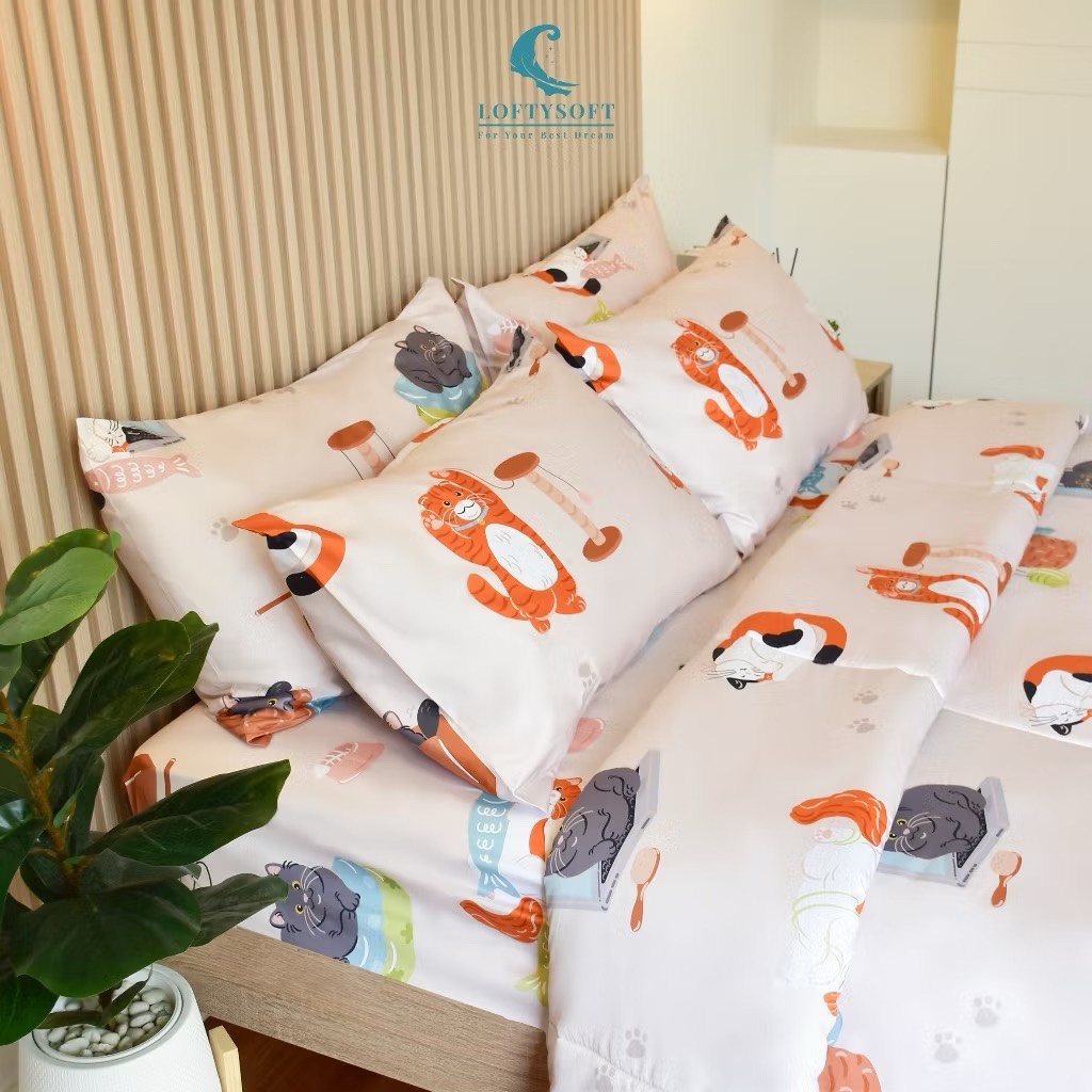 ชุดผ้าปูที่นอน 5 ฟุต 4 ชิ้น LOFTYSOFT FANTASIA COLLECTION - GINGER MEOW SET B_2