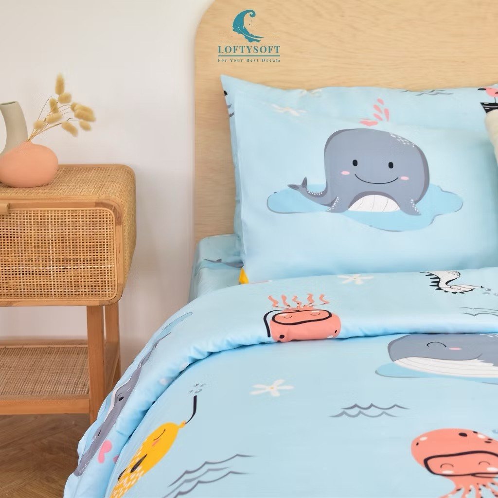 ชุดผ้าปูที่นอน 5 ฟุต 4 ชิ้น LOFTYSOFT FANTASIA COLLECTION - WHALEY BLUE SET C_3