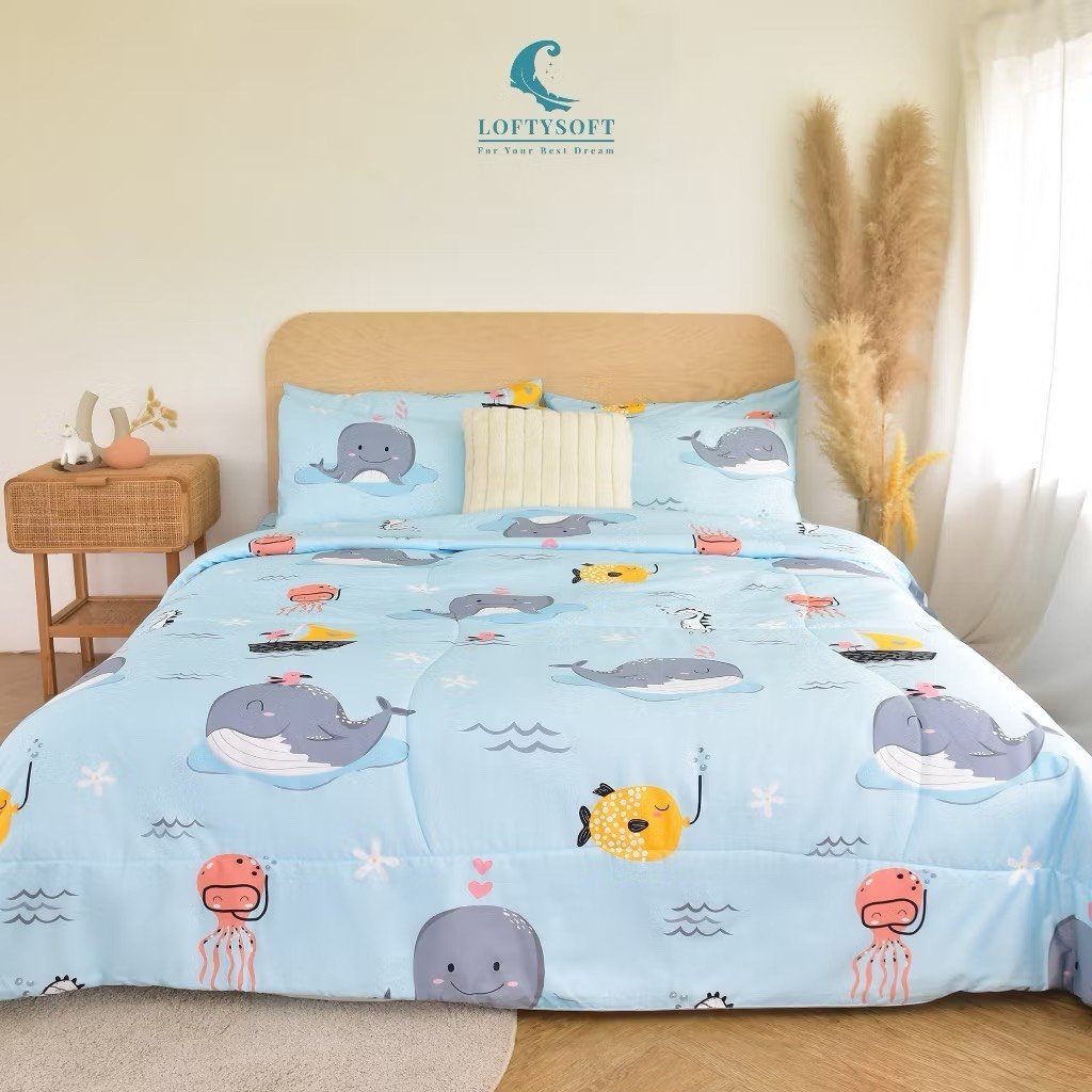 ชุดผ้าปูที่นอน 3.5 ฟุต 4 ชิ้น LOFTYSOFT FANTASIA COLLECTION - WHALEY BLUE SET D_7