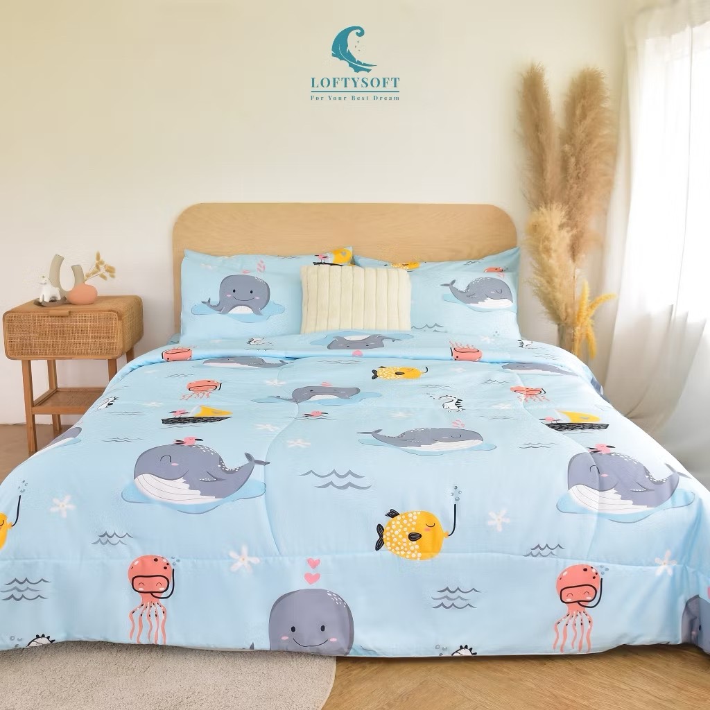 ชุดผ้าปูที่นอน 5 ฟุต 4 ชิ้น LOFTYSOFT FANTASIA COLLECTION - WHALEY BLUE SET C_7