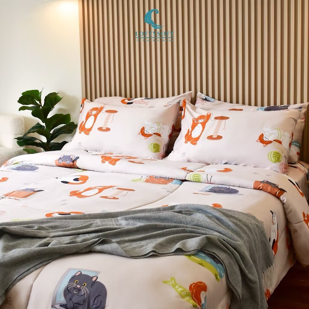 ชุดผ้าปูที่นอน 3.5 ฟุต 4 ชิ้น LOFTYSOFT FANTASIA COLLECTION - GINGER MEOW SET D_7