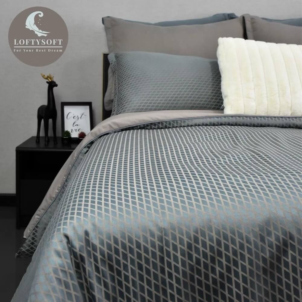 ชุดผ้าปูที่นอน 5 ฟุต 3 ชิ้น LOFTYSOFT Diamond Collection - Gauntlet Grey SET A