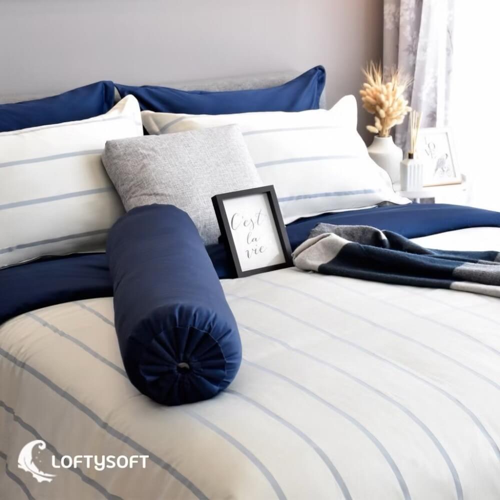 ชุดผ้าปูที่นอน 5 ฟุต 4 ชิ้น LOFTYSOFT Charisma Collection - Pearl Navy SET C