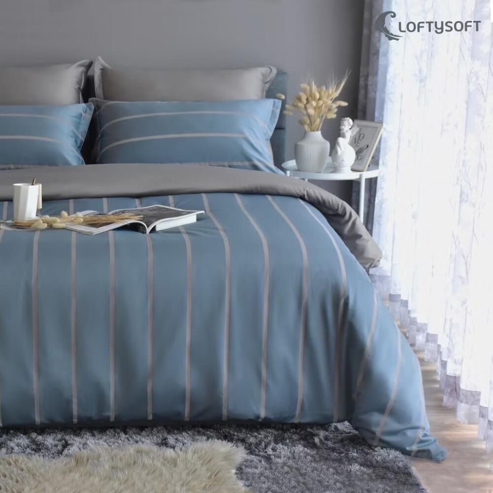 ชุดผ้าปูที่นอน 6 ฟุต 3 ชิ้น LOFTYSOFT Charisma Collection - Morning Grey SET A