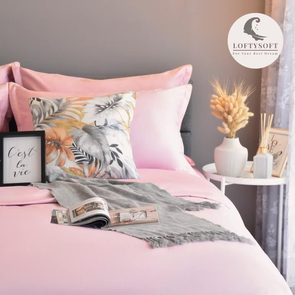 ชุดผ้าปูที่นอน 6 ฟุต 4 ชิ้น LOFTYSOFT Elegance Collection - Rose Pink SET C