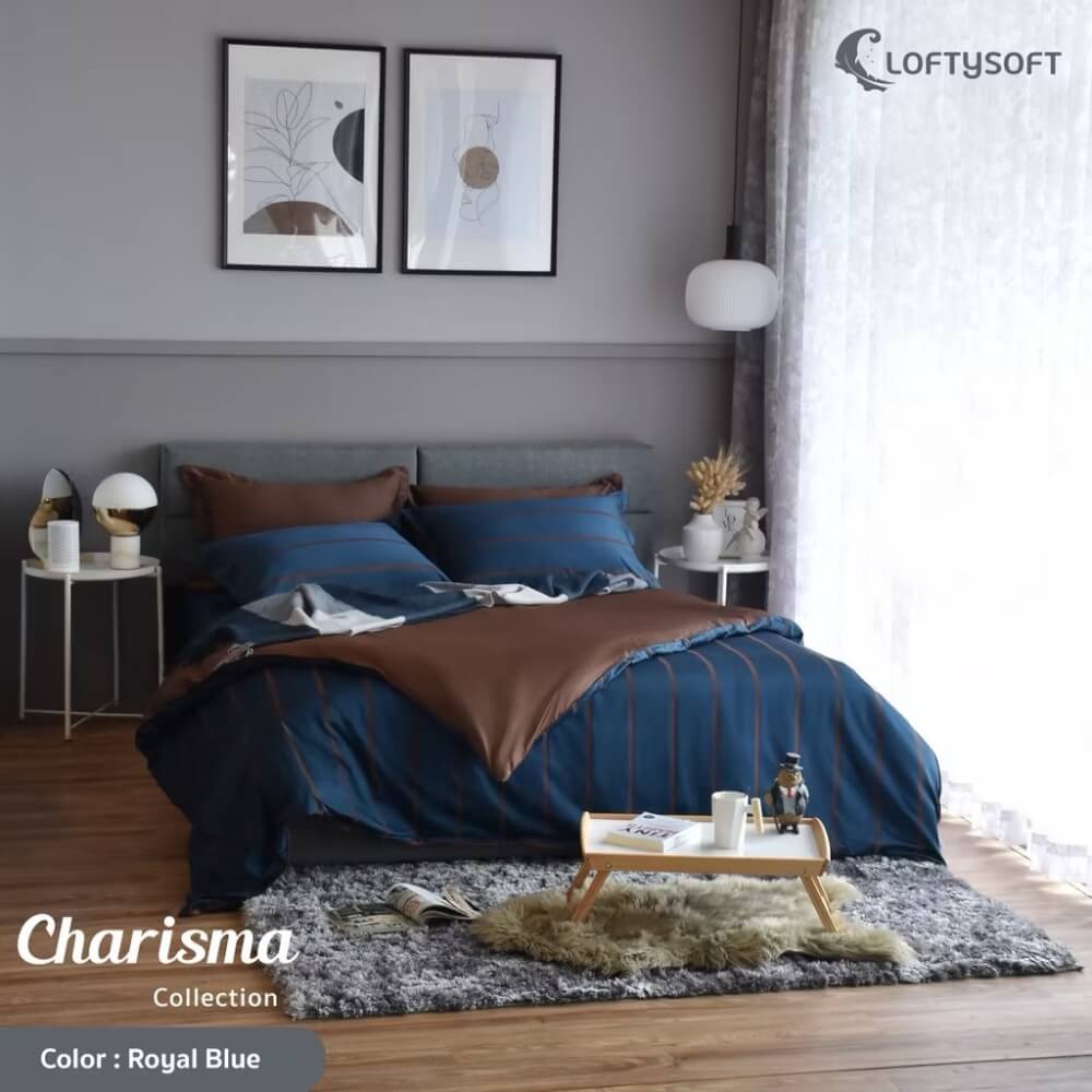 ชุดผ้าปูที่นอน 5 ฟุต 5 ชิ้น LOFTYSOFT Charisma Collection - Royal Blue SET D