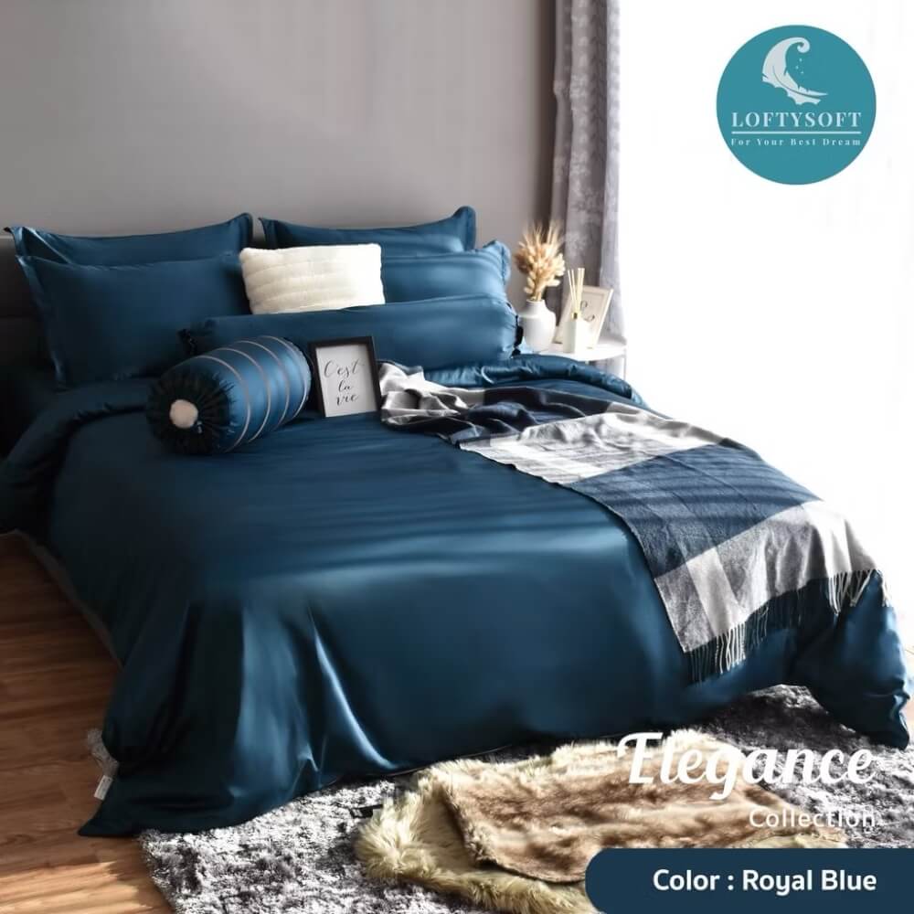 ชุดผ้าปูที่นอน 6 ฟุต 4 ชิ้น LOFTYSOFT Elegance Collection - Royal Blue SET B