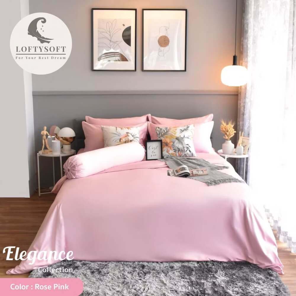 ชุดผ้าปูที่นอน 6 ฟุต 4 ชิ้น LOFTYSOFT Elegance Collection - Rose Pink SET C