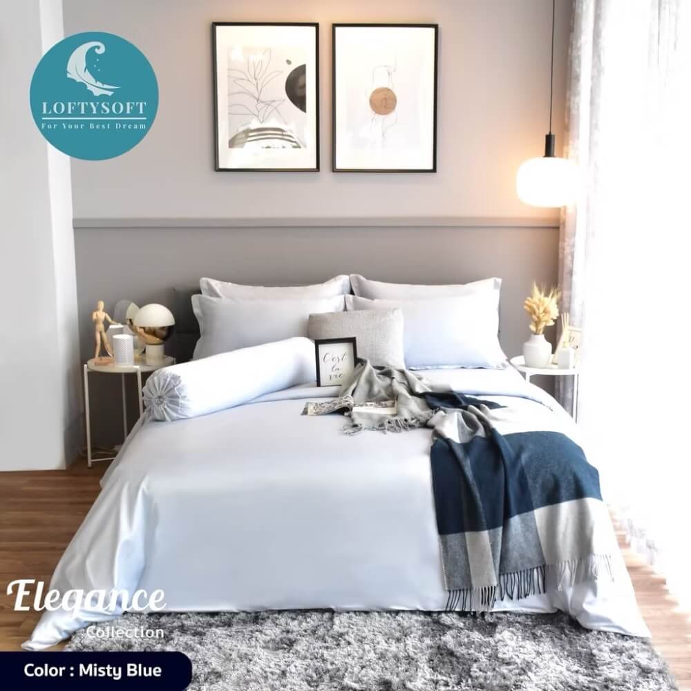 ชุดผ้าปูที่นอน 5 ฟุต 4 ชิ้น LOFTYSOFT Elegance Collection - Misty Blue SET C