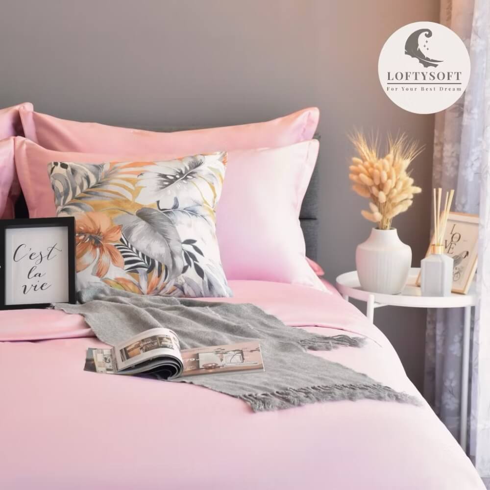 ชุดผ้าปูที่นอน 6 ฟุต 4 ชิ้น LOFTYSOFT Elegance Collection - Rose Pink SET C