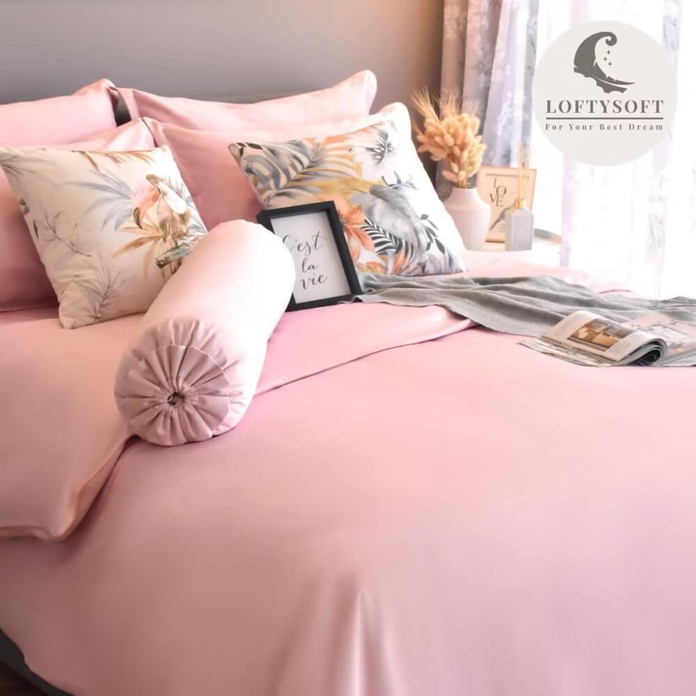 ชุดผ้าปูที่นอน 5 ฟุต 4 ชิ้น LOFTYSOFT Elegance Collection - Rose Pink SET B