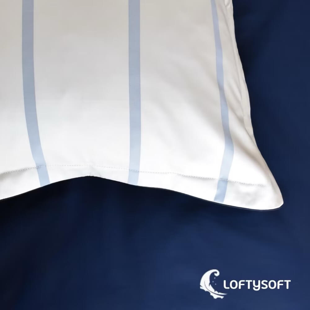 ชุดผ้าปูที่นอน 6 ฟุต 3 ชิ้น LOFTYSOFT Charisma Collection - Pearl Navy SET A