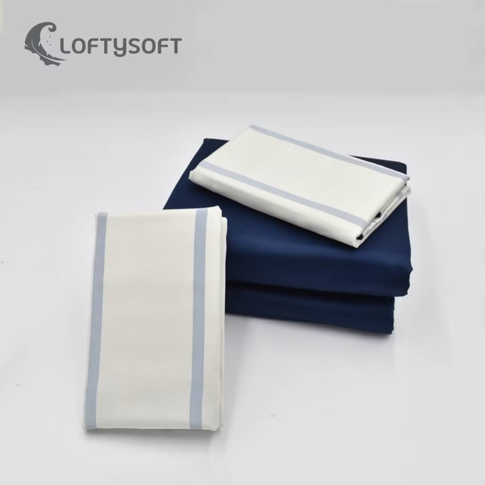 ชุดผ้าปูที่นอน 6 ฟุต 3 ชิ้น LOFTYSOFT Charisma Collection - Pearl Navy SET A