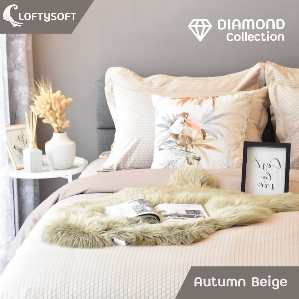 ชุดผ้าปูที่นอน 3.5 ฟุต 3 ชิ้น LOFTYSOFT Diamond Collection - Autumn Beige SET B
