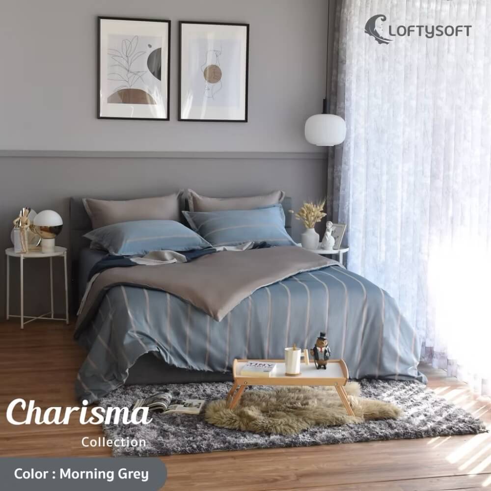 ชุดผ้าปูที่นอน 6 ฟุต 3 ชิ้น LOFTYSOFT Charisma Collection - Morning Grey SET A