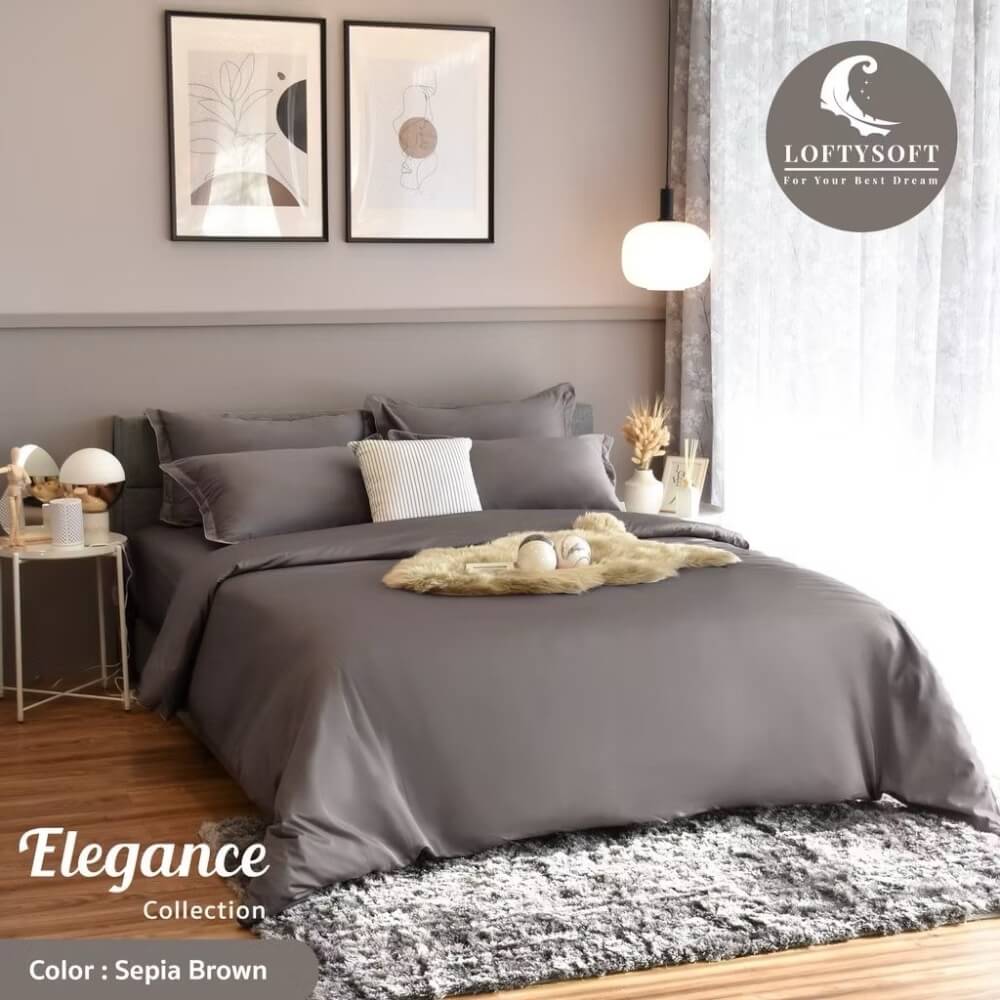 ชุดผ้าปูที่นอน 6 ฟุต 3 ชิ้น LOFTYSOFT Elegance Collection - Sepia Brown SET A