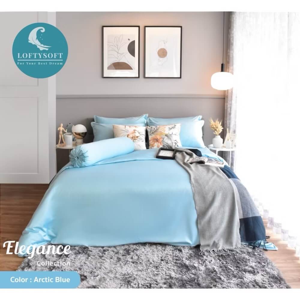 ชุดผ้าปูที่นอน 5 ฟุต 5 ชิ้น LOFTYSOFT Elegance Collection - Arctic Blue SET D
