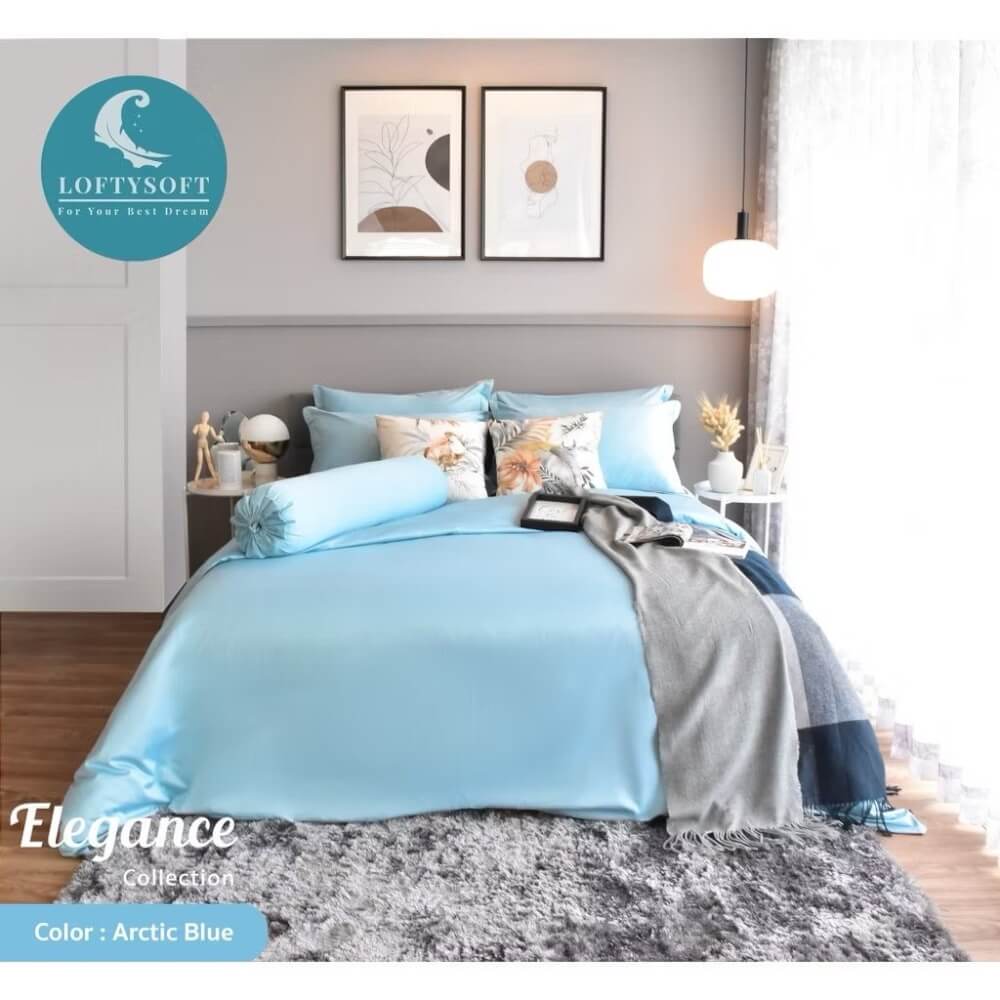 ชุดผ้าปูที่นอน 5 ฟุต 3 ชิ้น LOFTYSOFT Elegance Collection - Arctic Blue SET A
